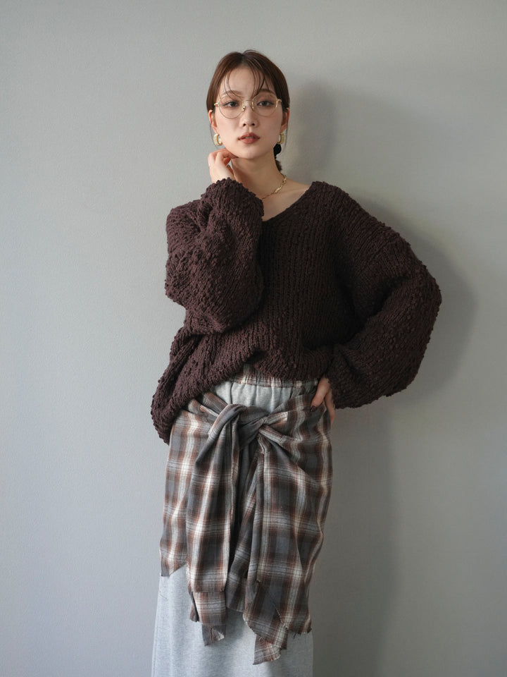 [予約]メランジポコポコニットプルオーバー/brown