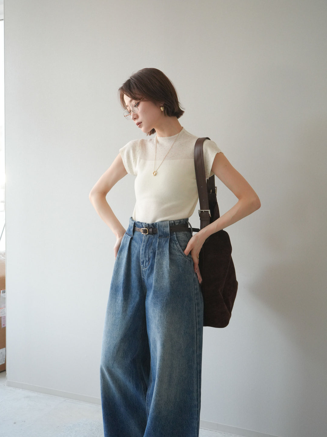 [SET]ビジューシアーフレンチニット+選べるアクセセット(2set)