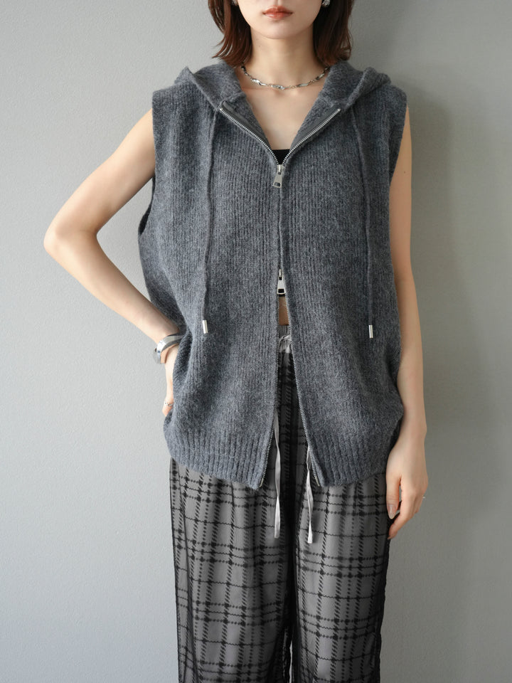 [予約]ノースリーブニットパーカー/グレー