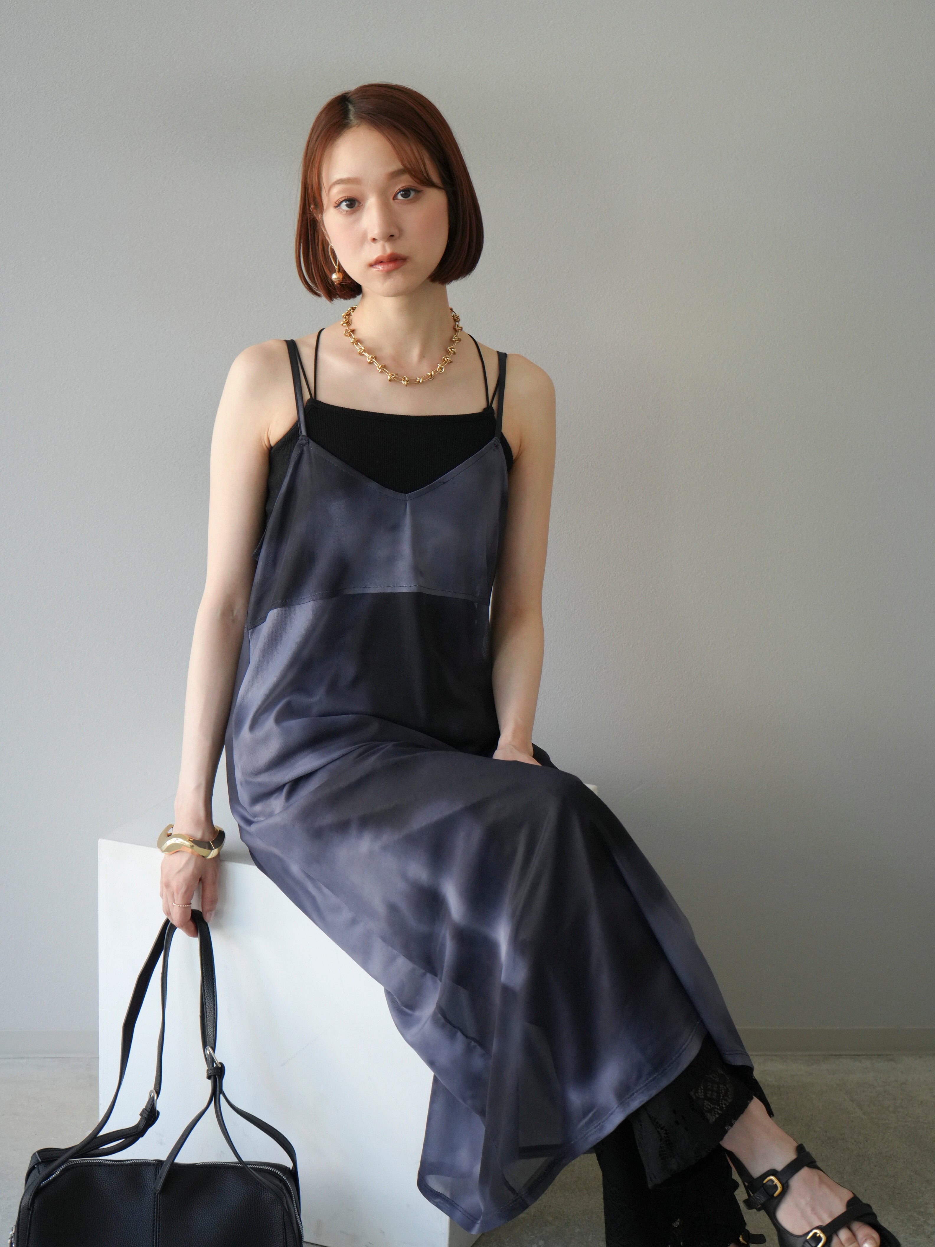 予約タイダイ柄シアーキャミワンピース/モノトーン – Lumier