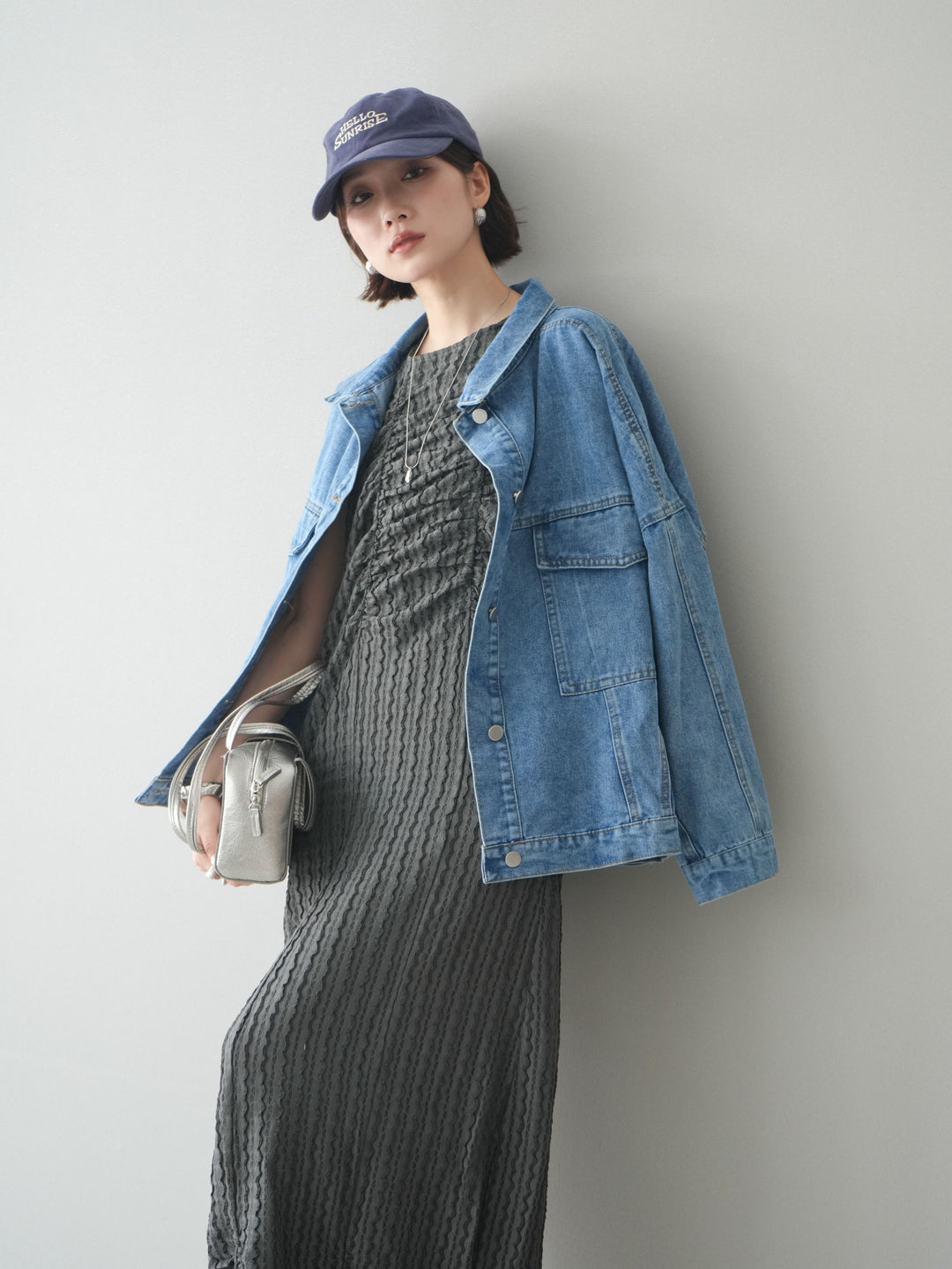 [予約]シャーリングジャガードノースリーブワンピース/gray