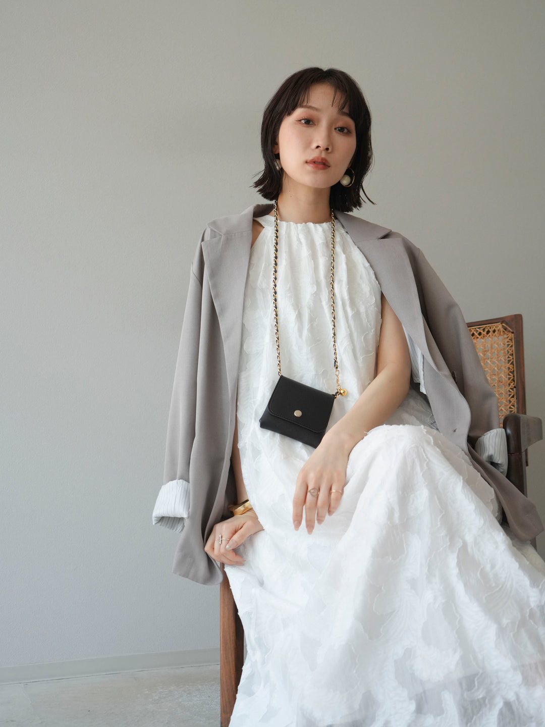 【預購】提花掛脖洋裝/白色