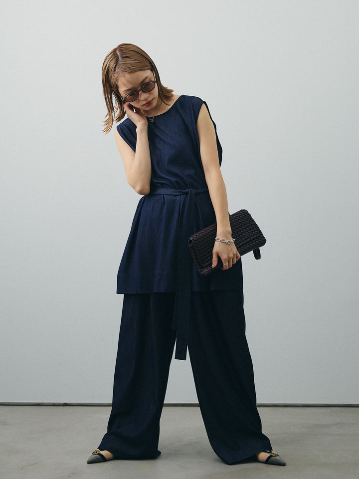 [SET]テンセルデニムノースリーブ＆ワイドパンツSET UP+テンセルデニムノースリーブ＆ワイドパンツSET UP(2set)