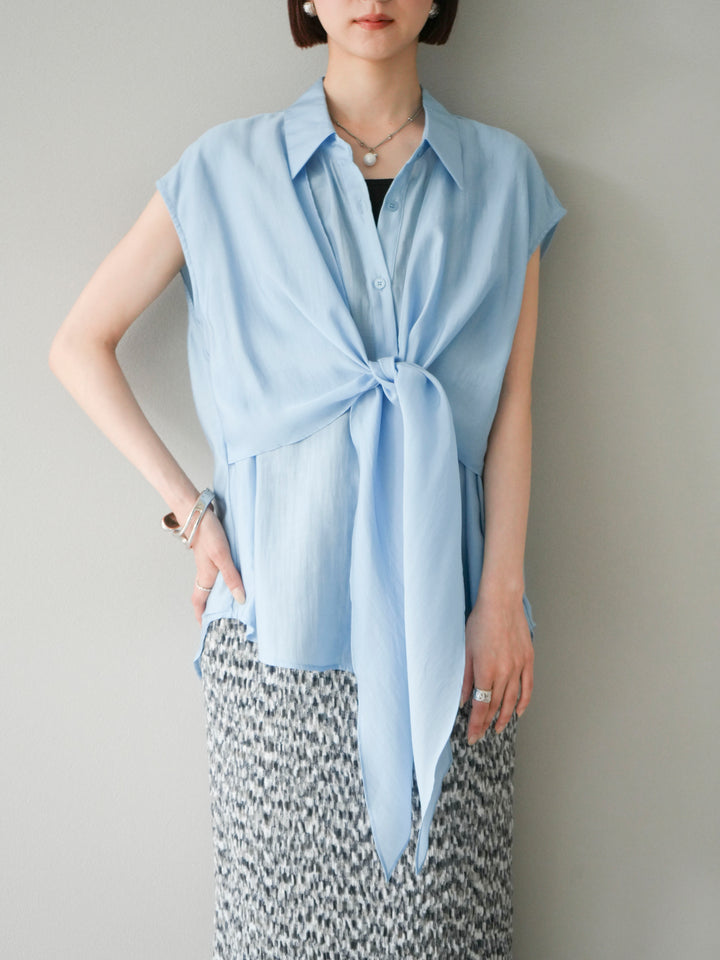 [SET]フロントタイシアーブラウス+マルチカラーランダムプリーツタイトスカート(2set)