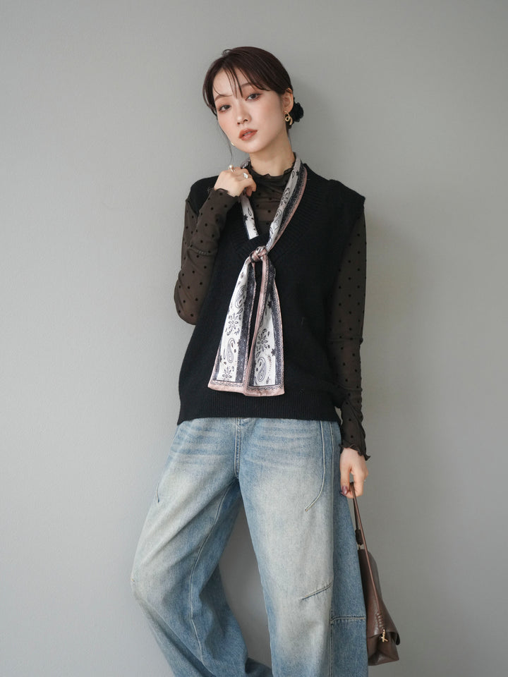 [予約]スカーフ付きニットベスト/black