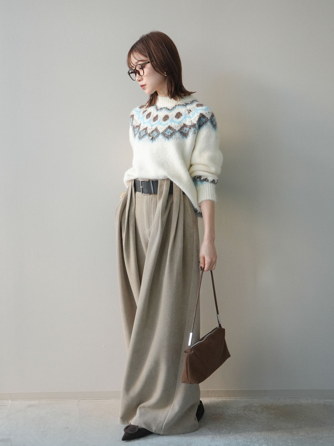 [予約]ベルトデザインループコールテンワイドパンツ(ベルト付き)/beige