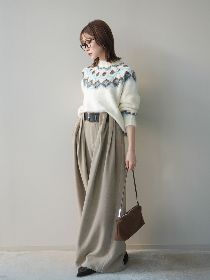 [予約]ベルトデザインループコールテンワイドパンツ(ベルト付き)/beige