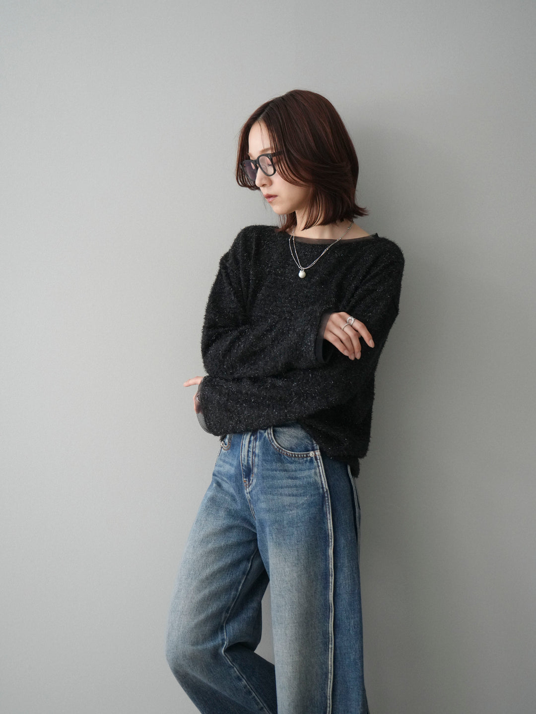 [予約]ラメシャギートップス/black