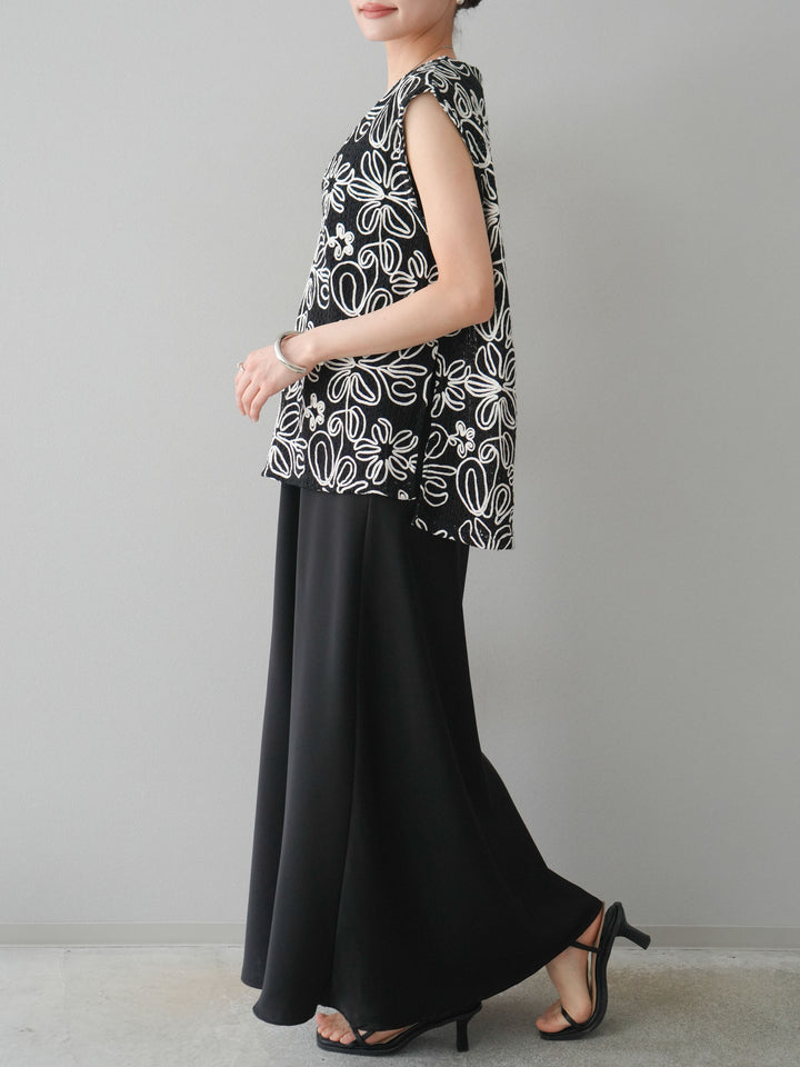 [予約]メッシュコード刺繍ベスト/ブラック