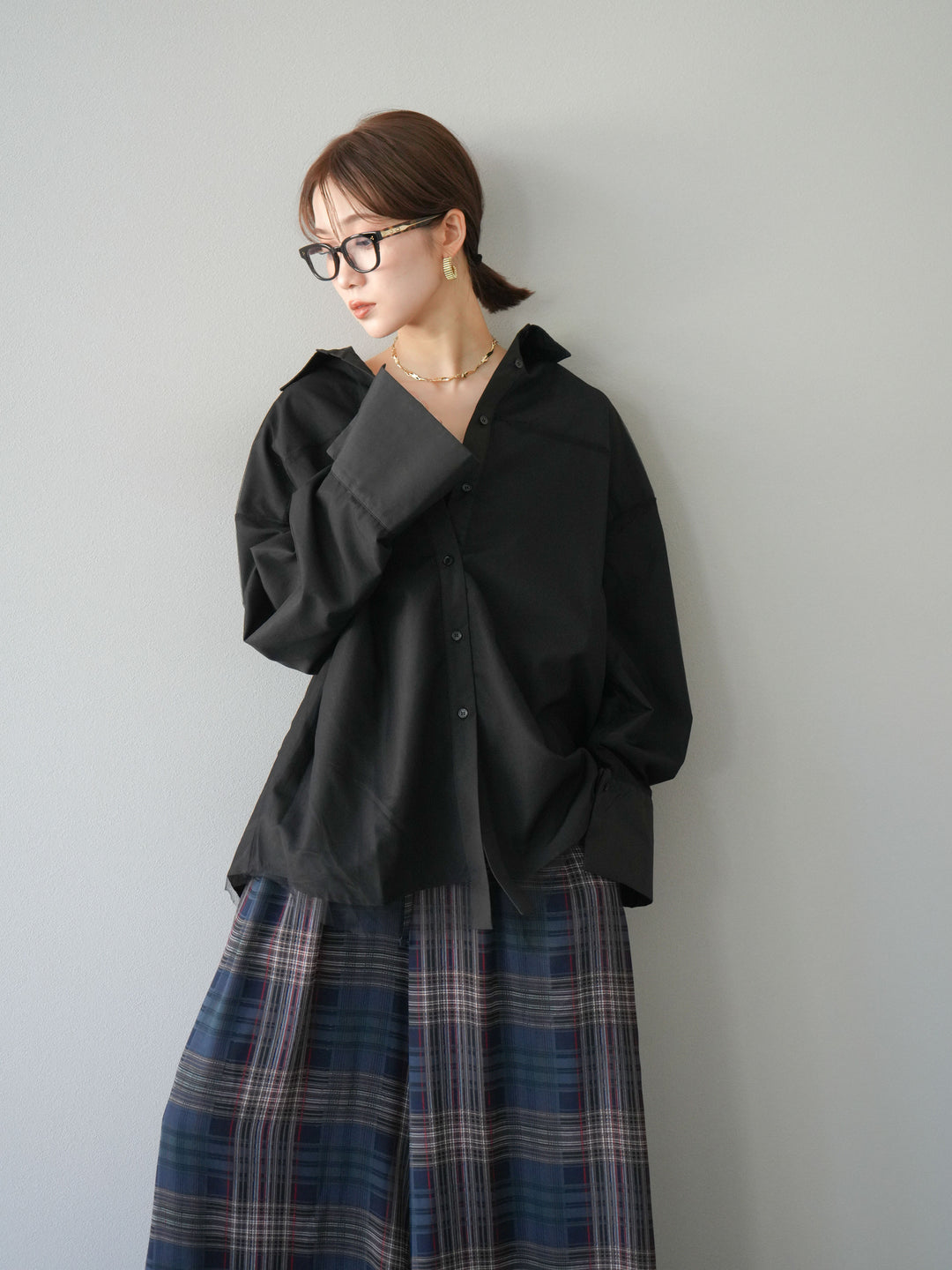 [予約]チュールドッキングブロードシャツ/ブラック