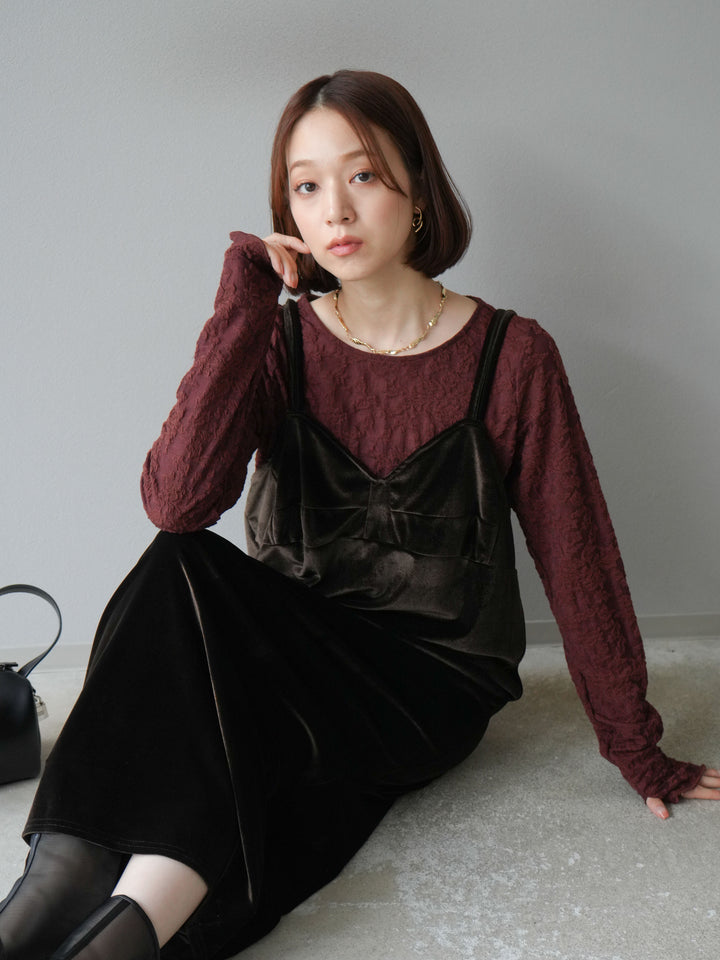 [予約]ベロアビスチェキャミワンピース/ブラウン