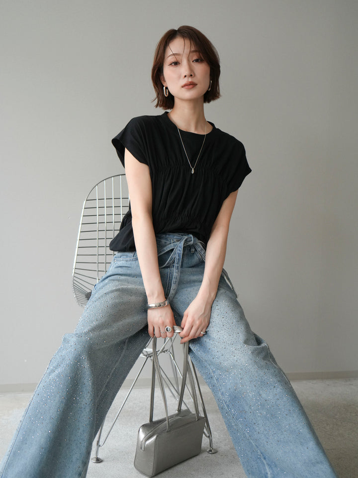 [SET]ギャザーフレンチスリーブカットソー+選べるアクセセット(2set)