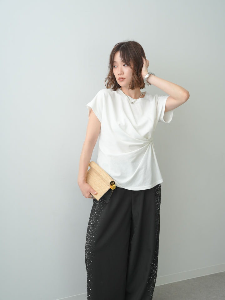[SET]サイドノットTEE+ポーチベルト付サイドビジュータックワイドパンツ(2set)