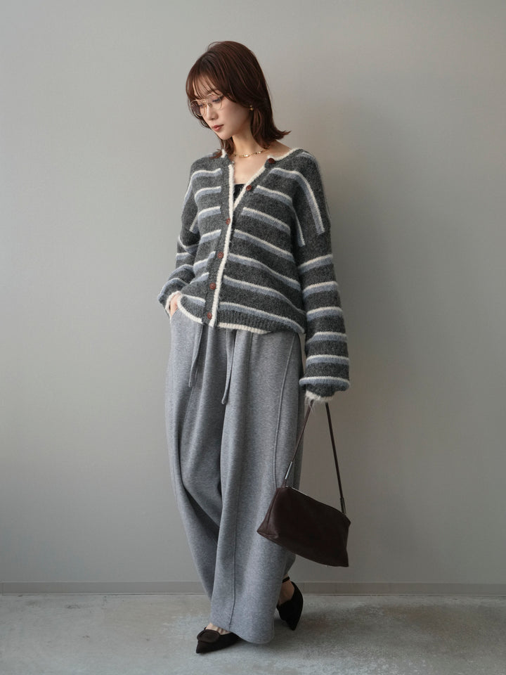 [SET]ウールタッチ配色ボーダーニットカーディガン+ウエストベルトカーブラインスエットパンツ(2set)