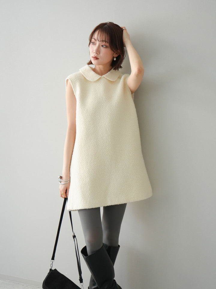 [予約]襟付きブークレミニワンピース/offwhite