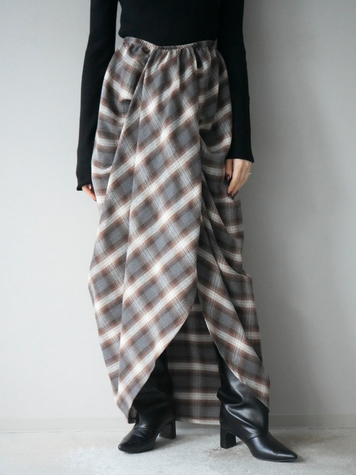 [予約]タックデザインチェックスカート/ブラウン