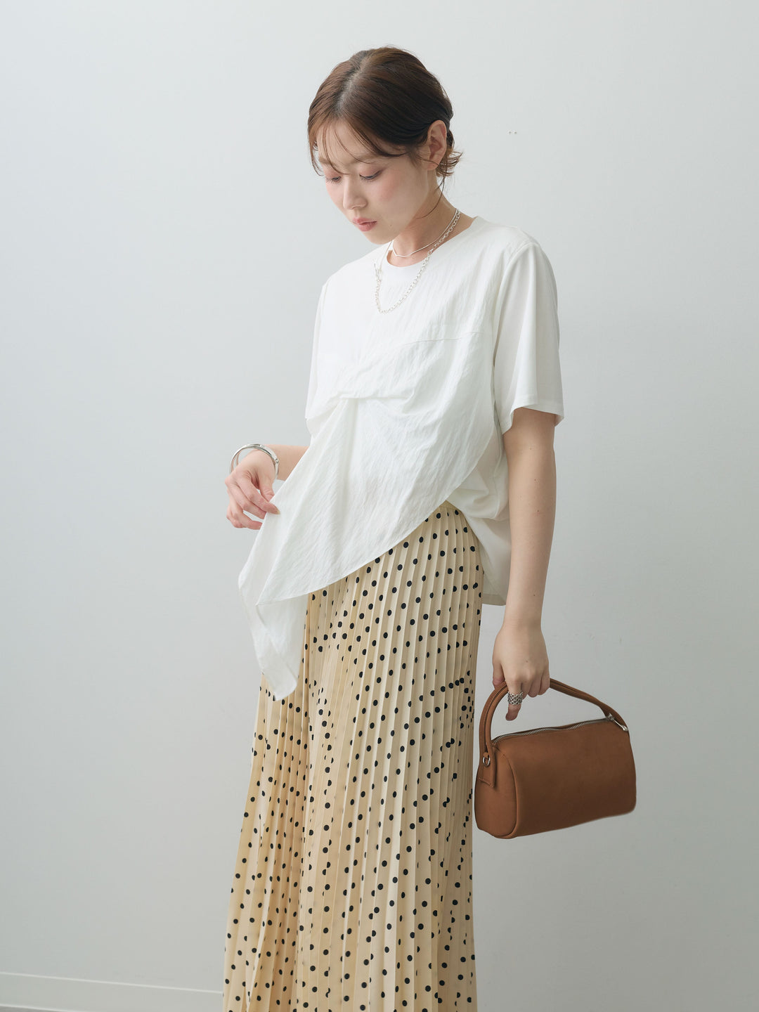 [SET]ラッフルドッキングTEE+ドットアコーディオンプリーツスカート(2set)