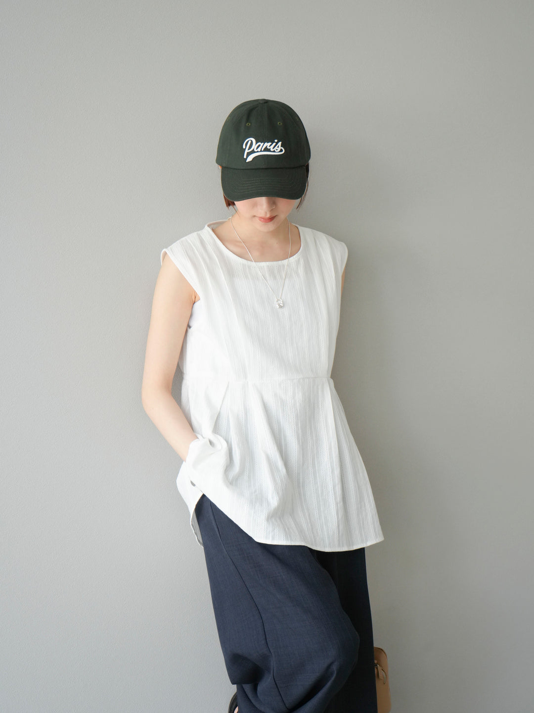 [予約]ドビーストライプタックブラウス/ホワイト