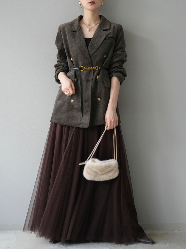 [SET]ベロアダブルジャケット+チュールボリュームスカート(2set)