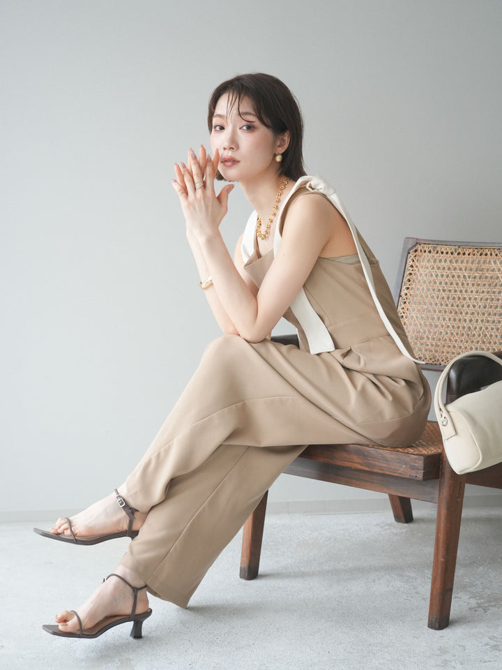 [予約]ショルダーリボンサロペット/beige