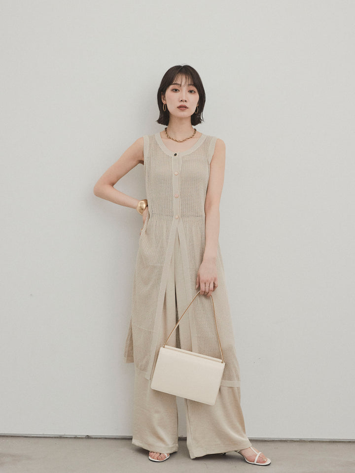 [SET]アソートボタンニットロングジレ+サテンイージーパンツ(2set)