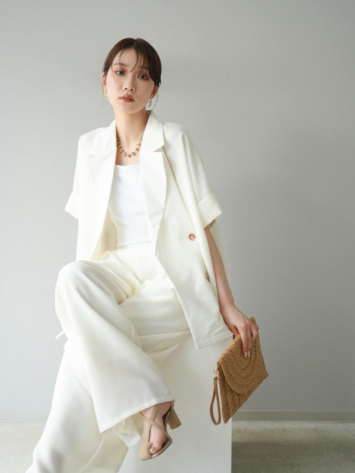 [予約]リネンライクハーフテーラードジャケット/アイボリー