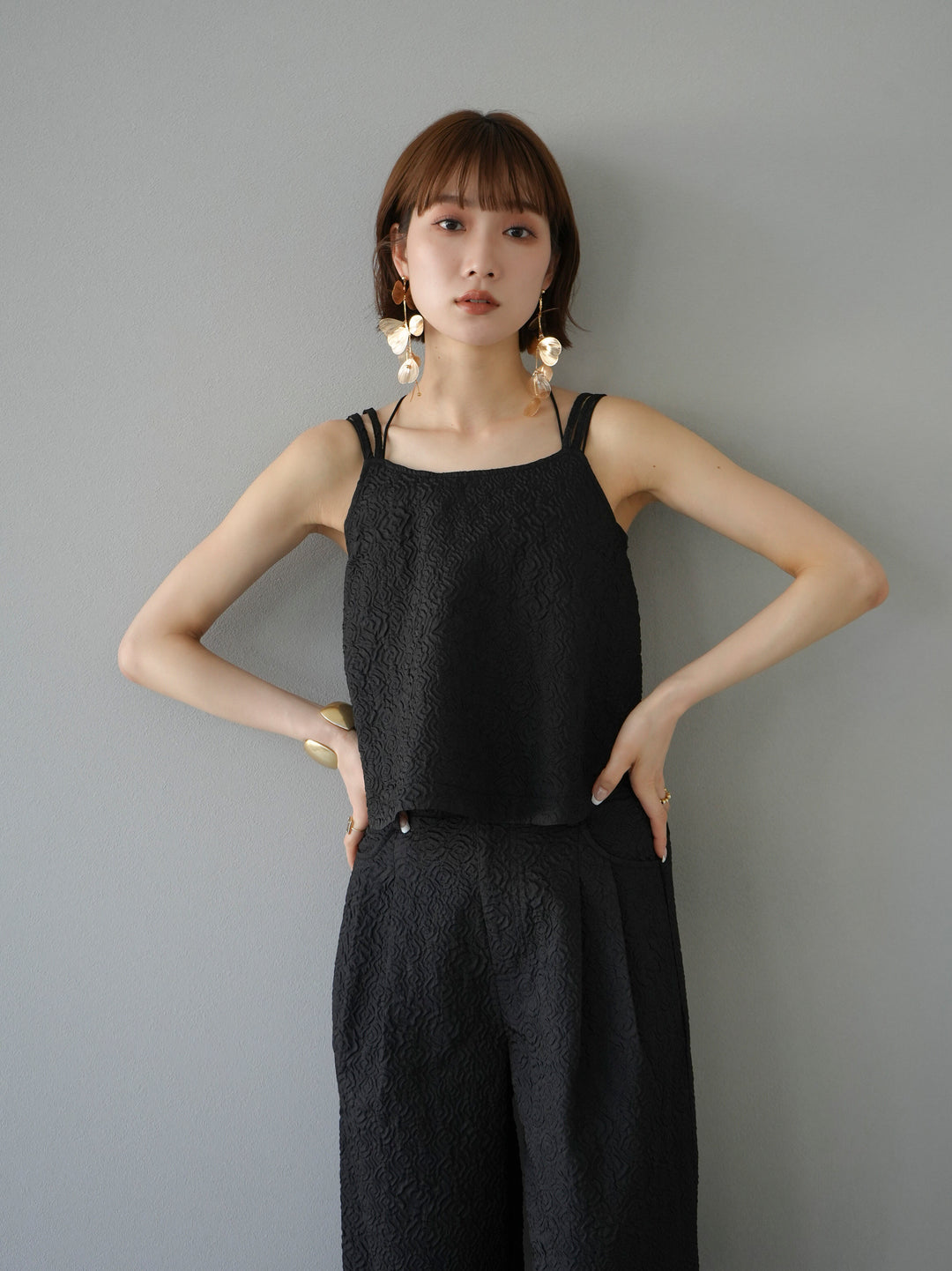 [Pre-order] Puffy Jacquard Double Strap Camisole/Black