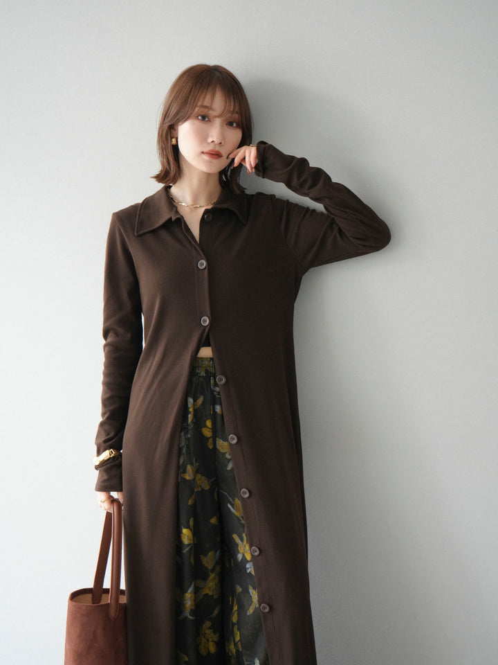 [SET]襟付きカットリブボタンワンピース+フラワープリントチュールレイヤードパンツ(2set)