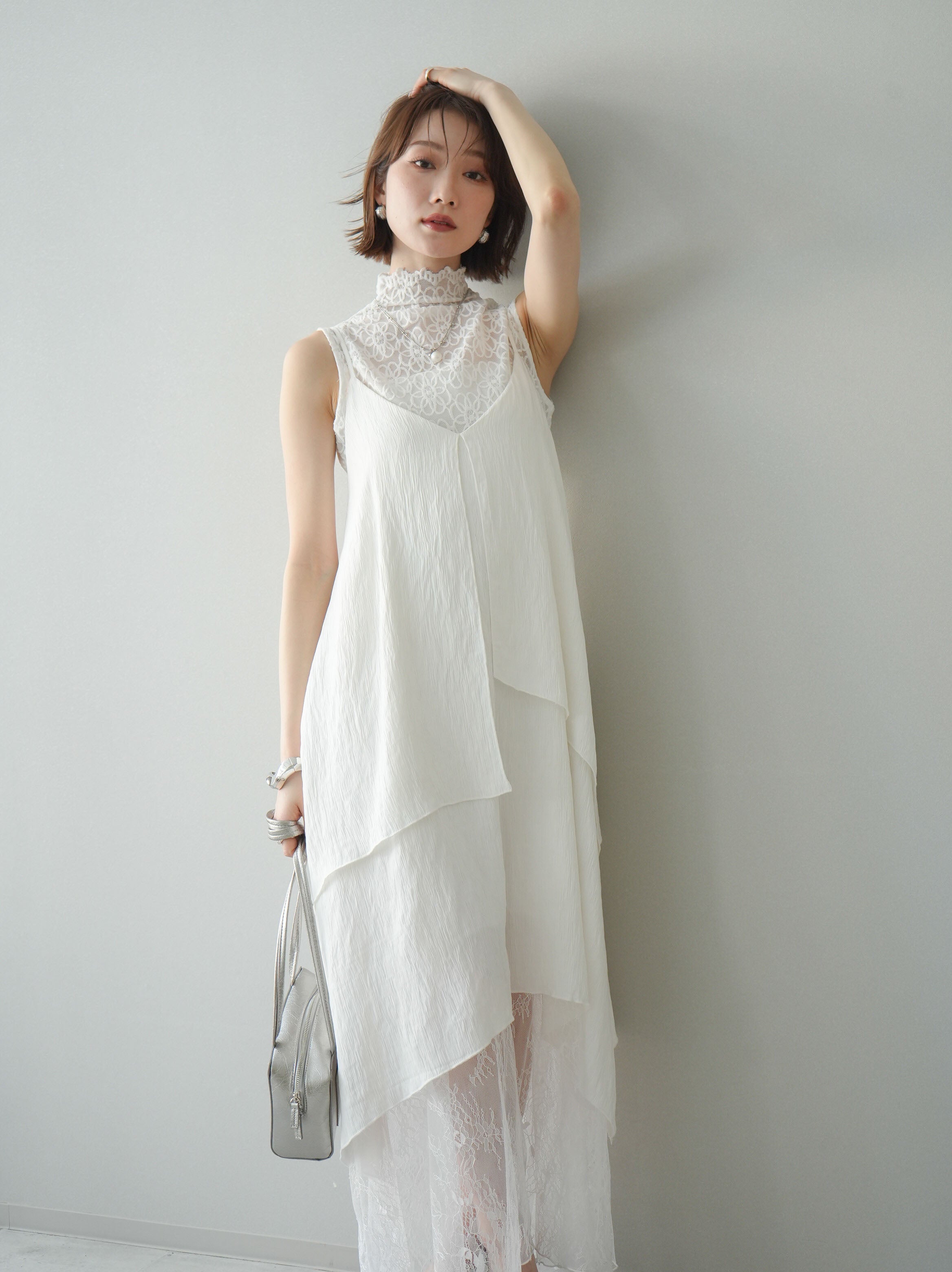 予約]レース切替アシンメトリーワンピース/white – Lumier