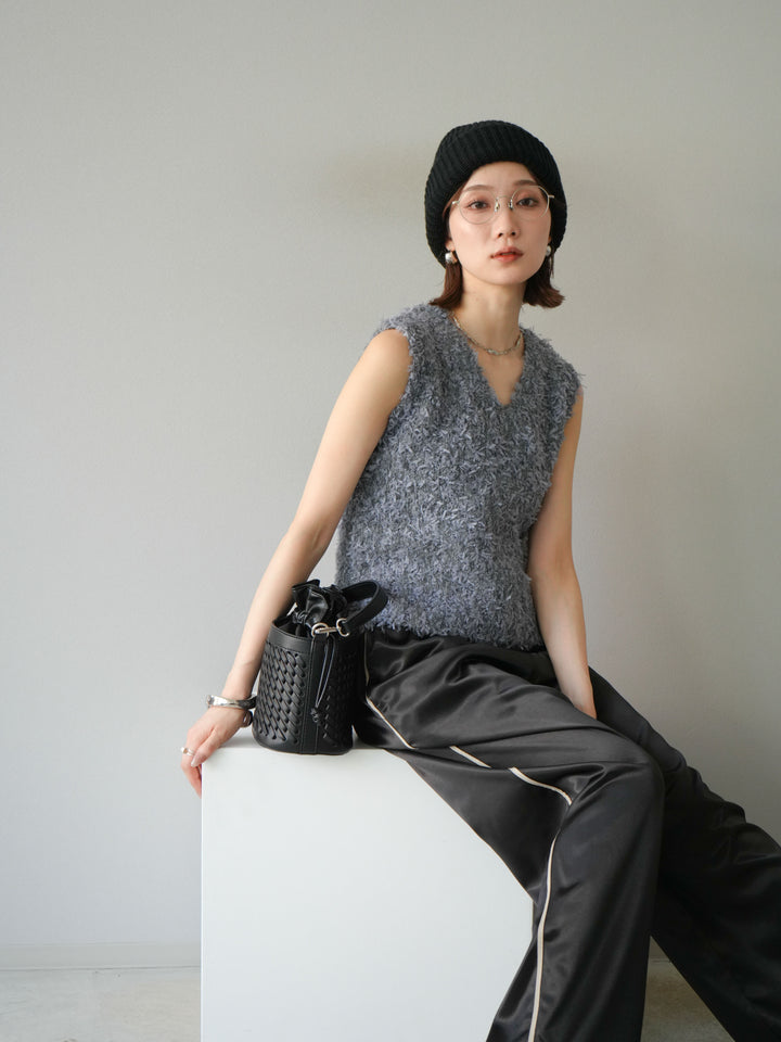 [予約]テープヤーンフリンジニットベスト/グレー