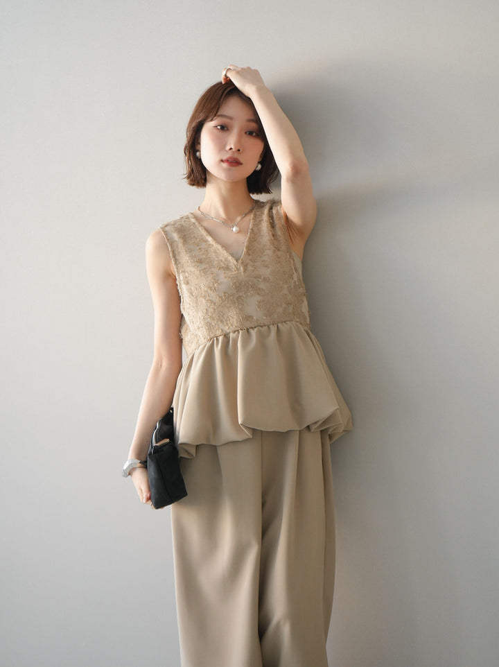 [SET]ジャガードレースぺプラムドッキングサロペット+選べるアクセセット(2set)