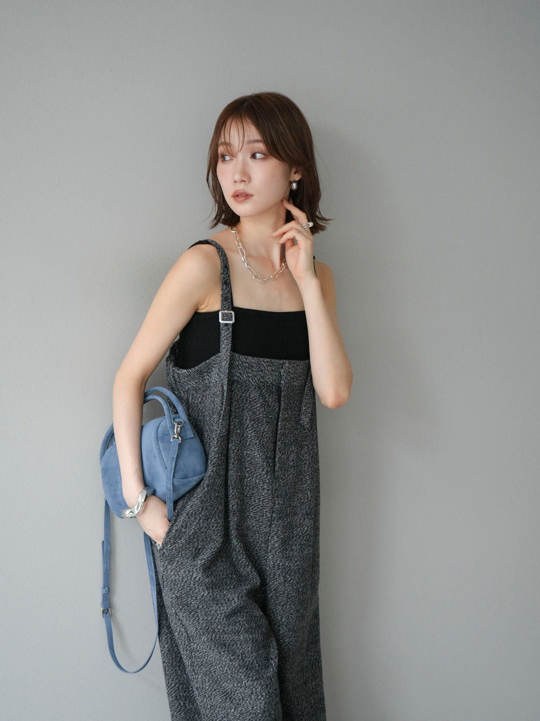 [予約]ツイードベアサロペット/ブラック