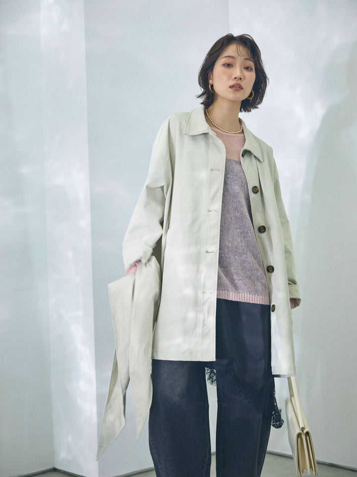 【Allure】[SET]スカーフ付ステンカラーミディアムコート+スカーフ付ステンカラーミディアムコート(2set)