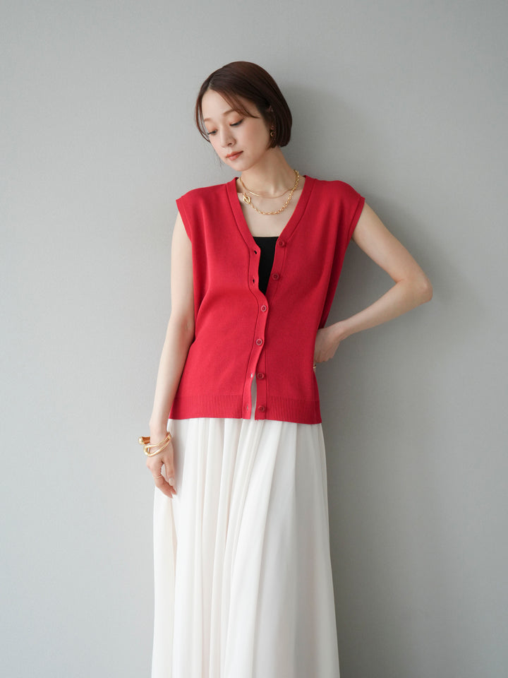 【預購】V領人造絲針織背心/紅色
