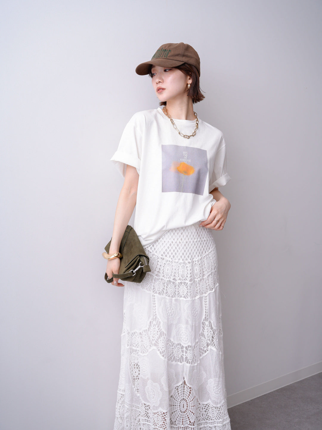[SET]ニュアンスフローラルフォトTEE+クロシェマキシスカート(2set)