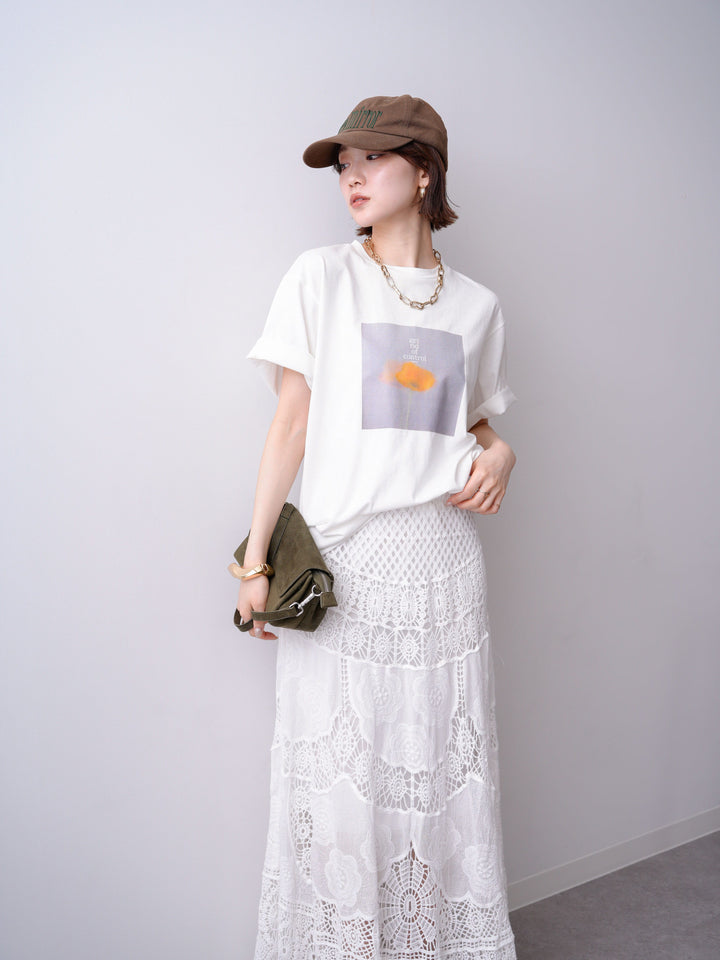 [SET]ニュアンスフローラルフォトTEE+クロシェマキシスカート(2set)