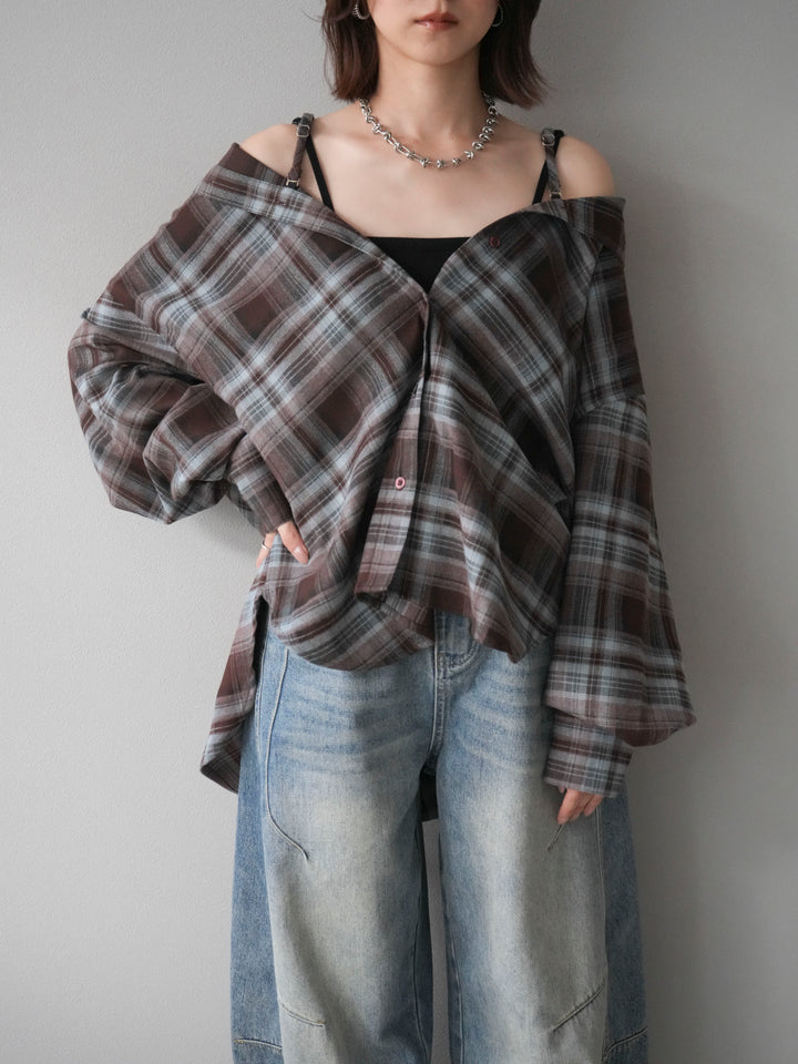 [予約]マルチウェイチェックシャツ/brownblue
