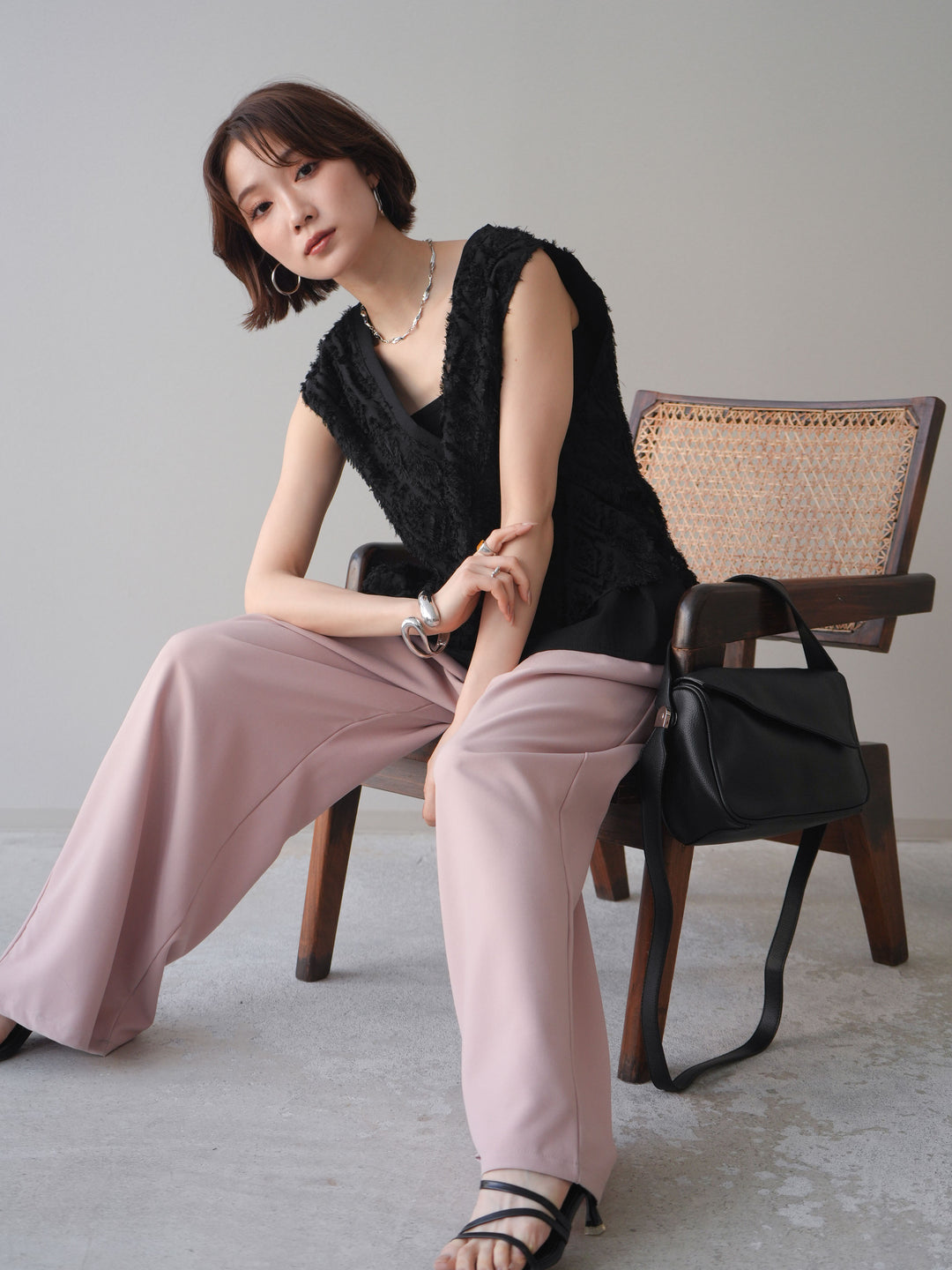 [SET]フリンジレイヤードVネックノースリーブ+フリンジレイヤードVネックノースリーブ(2set)