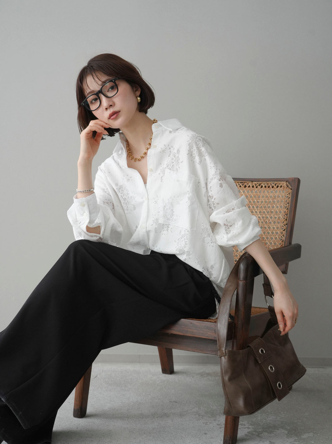 [SET]ジャガードレースオーバーシャツ+選べるアクセセット(2set)