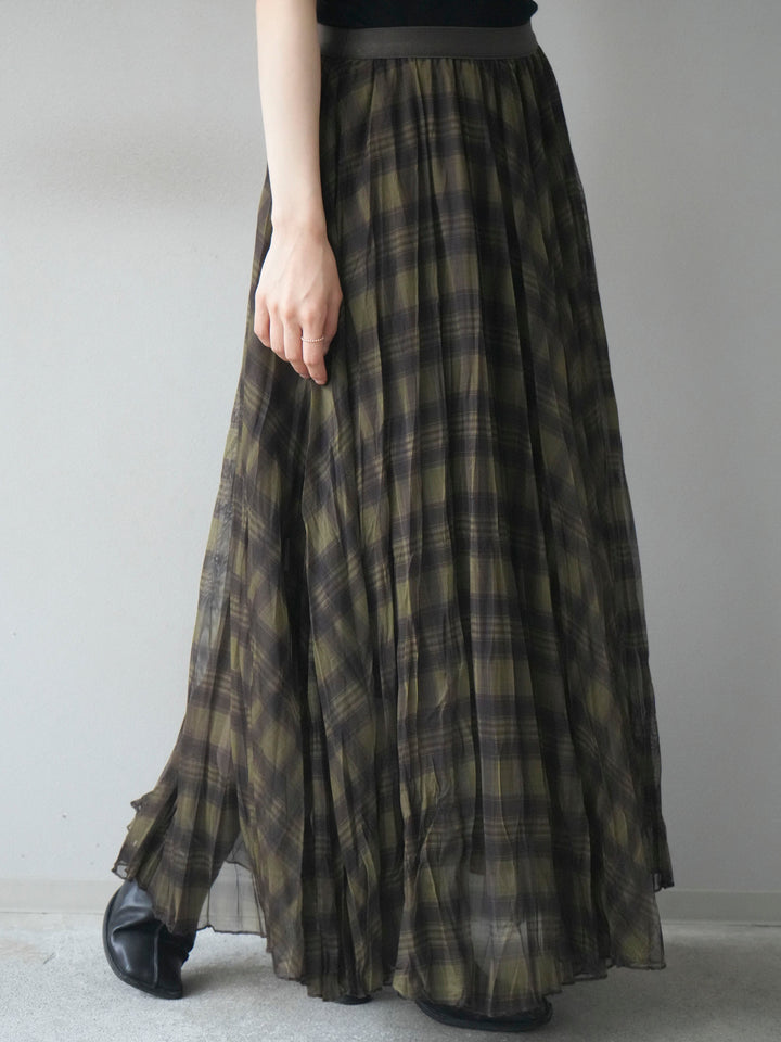 [予約]チェック柄ワッシャープリーツスカート/green