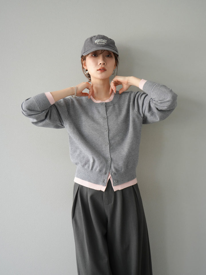 【預購】顏色協調的多層開襟衫/灰色