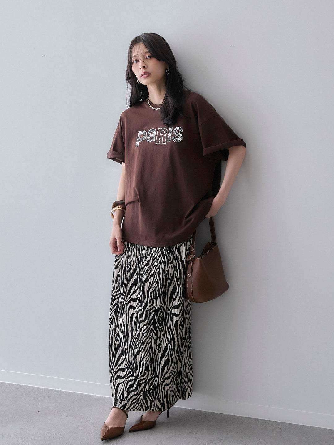 [SET]スタッズロゴTEE+プリントプリーツスカート(2set)