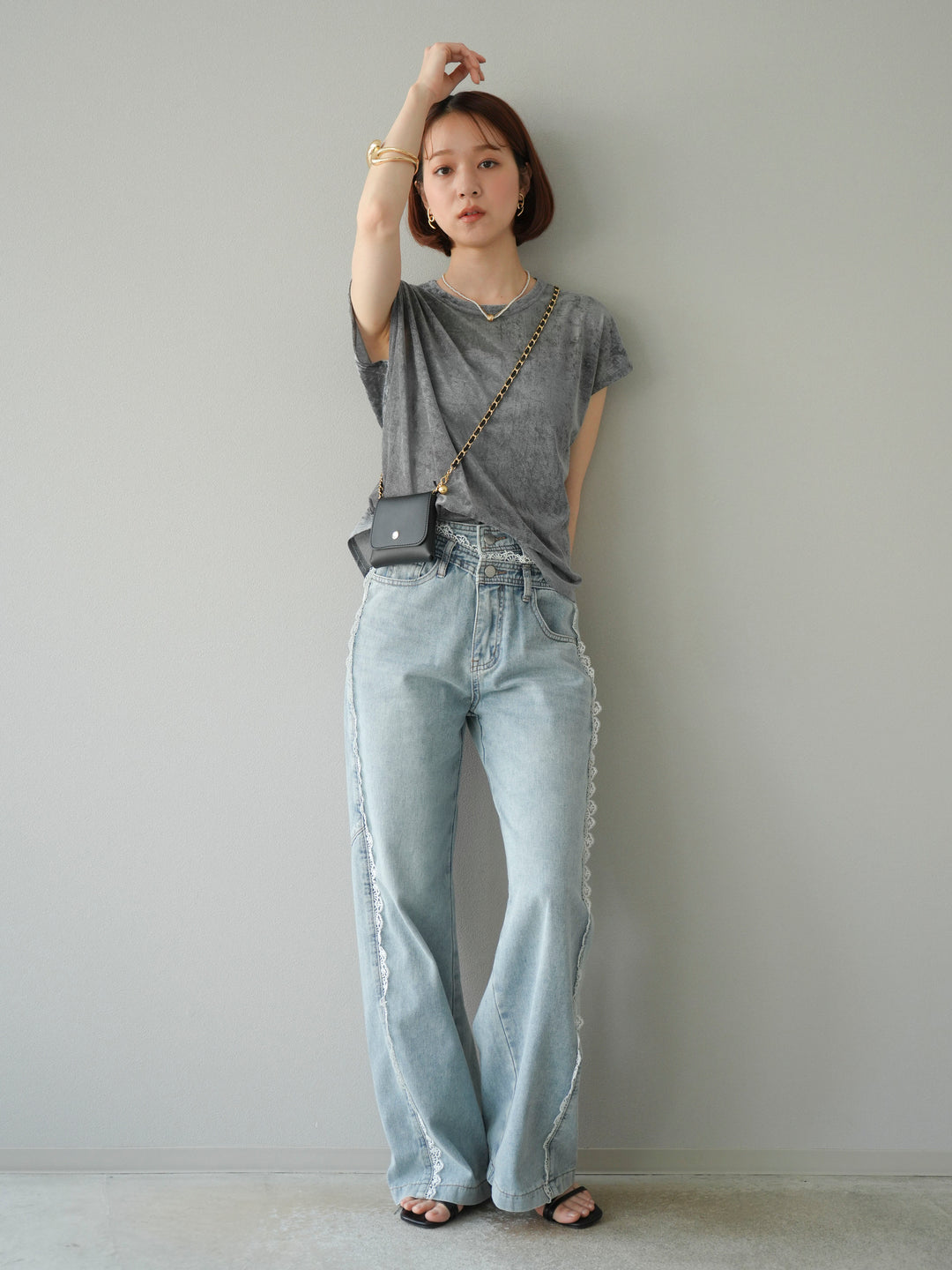 【預購】Line蕾絲牛仔褲/淺藍