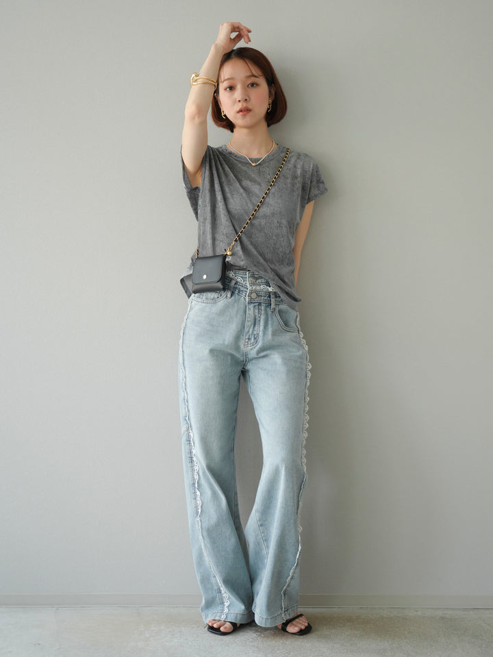 【預購】Line蕾絲牛仔褲/淺藍