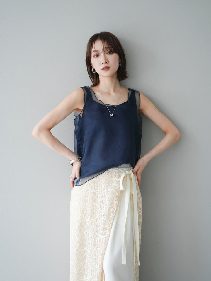 [予約]オーガンジーレイヤードタンクトップ/ネイビー