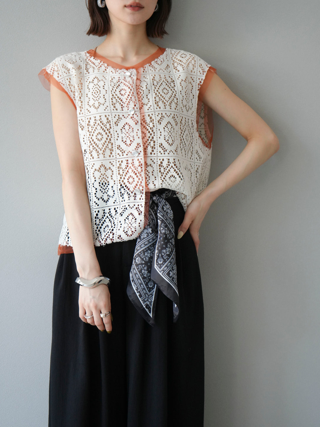 [予約]ブロックレースベスト/アイボリー