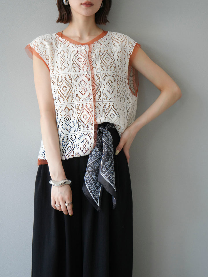 [予約]ブロックレースベスト/アイボリー