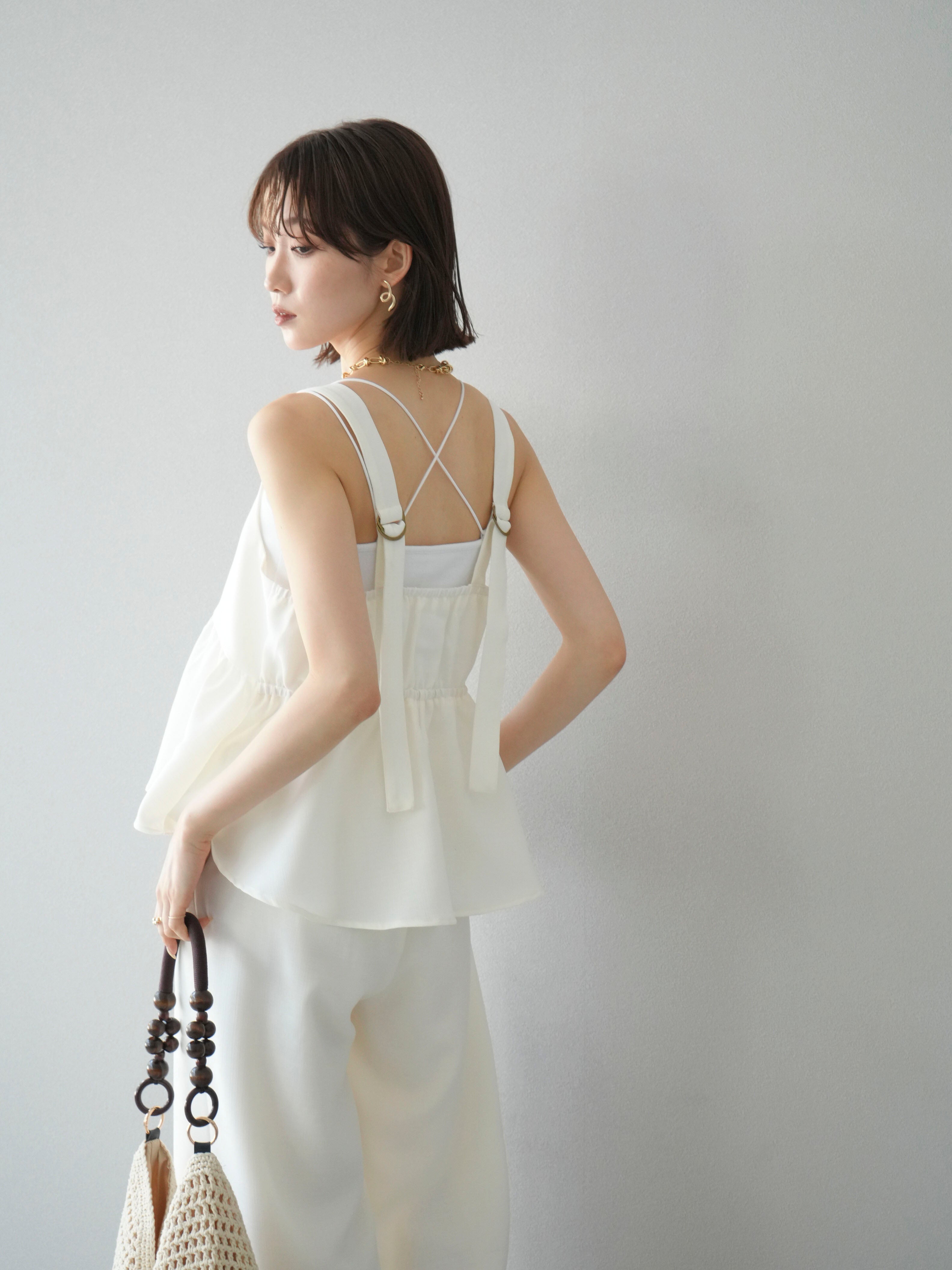 SET]リネンライクビスチェ+リネンライクイージーワイドパンツ(2set