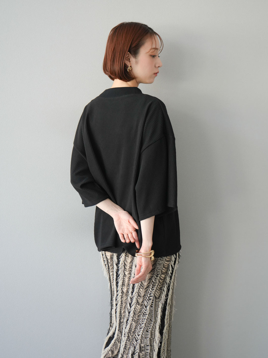 [預訂] 立領羅紋套頭衫/黑色