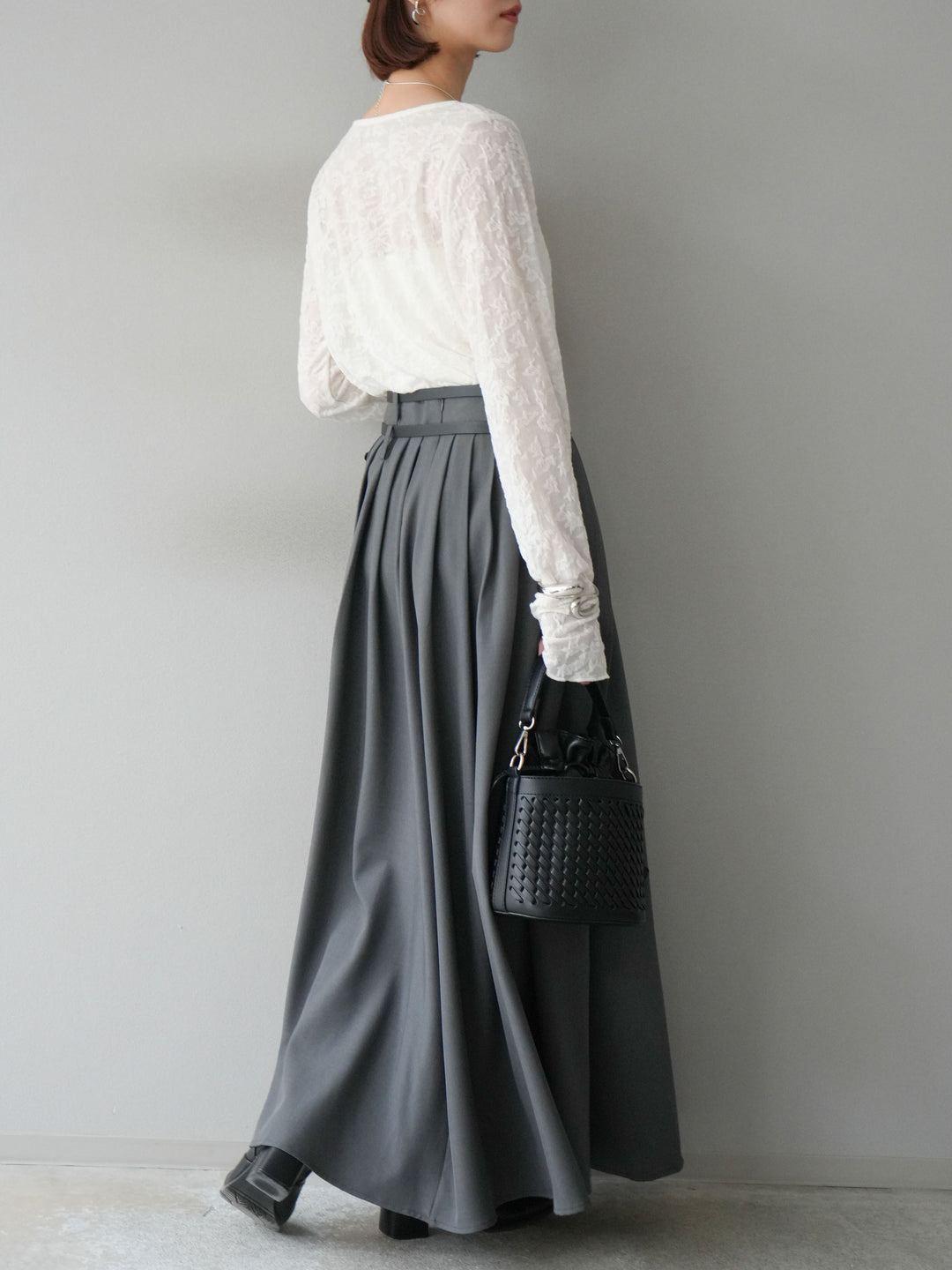 [予約]エステルプリーツスリットスカート/グレー